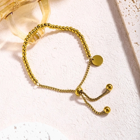 Bracciale Regolabile Minimalista in Acciaio Inossidabile a Catena di Sfere Donna Oro Argento Placcato Pendente a Targhetta