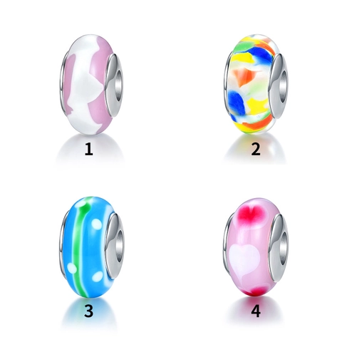 Χάντρες Lampwork από Ασήμι 925 Πολύχρωμες με Μεγάλη Τρύπα Charm για DIY Βραχιόλια Αξεσουάρ Κατασκευής Κοσμημάτων Χαλαρές Χάντρες