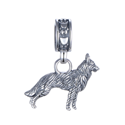 Colgante de Animal Lobo Pastor Alemán de Plata de Ley 925 Abalorio de Plata Tailandesa Vintage para Accesorios de Joyería DIY Pulsera Collar