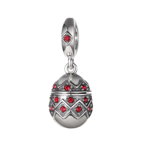 S925 Ασήμι Μενταγιόν Αυγό Στυλ Φαμπερζέ Charm Καρδιά Στρας για DIY Βραχιόλι Κολιέ Γυναικεία Βίντατζ Κοσμήματα Δώρο