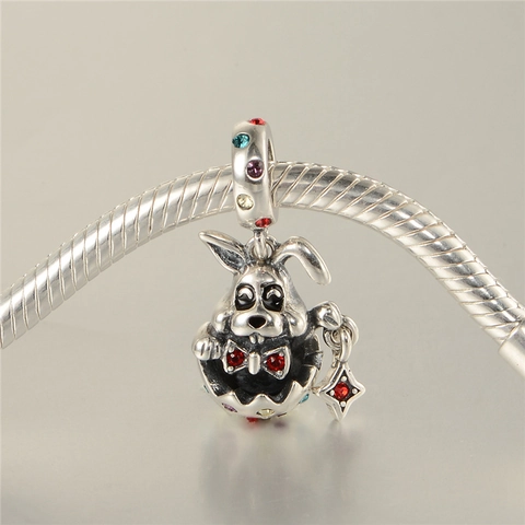 925 Sterling Silver Easter Egg Rabbit Charm With Multicolor Rhinestone Animal Pendant For DIY Bracelet Necklace Jewelry Making