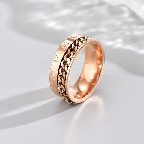 Anillo Spinner de Acero Inoxidable con Números Romanos y Cadena Giratoria para Hombre Mujer Estilo Punk Retro Joyería Regalo