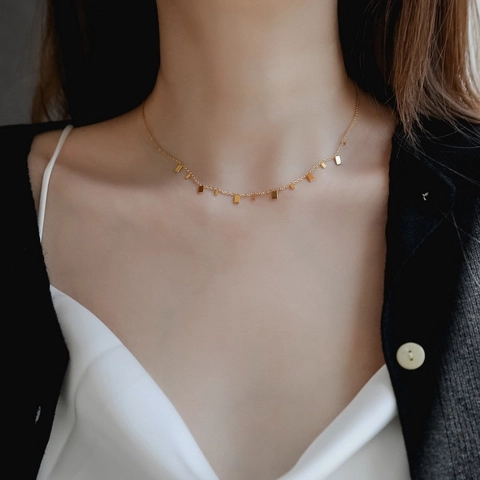 Minimalistische Roestvrijstalen Sleutelbeinketting Voor Dames 18K Verguld Geometrische Vierkante Wassertropfen Bedels Mode Sieraden Ketting