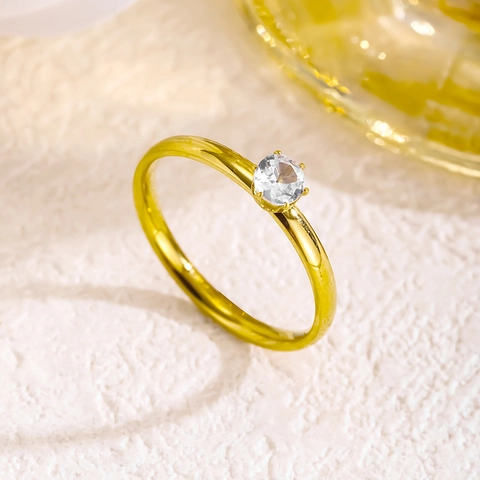 Bague Minimaliste en Acier Titane pour Femme Plaquée Or Dépolie Papillon Double Couche Strass Pierre Unique Bijoux de Mode