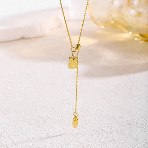 Titanium Steel Rabbit Carrot Pendant Necklace Gold Adjustable Sliding Bead Y-Shape Tassel Chain Fashion Jewelry For Women