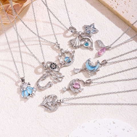 Titanium Steel Zirconia Pendant Necklace For Women Moon Heart Planet Ocean Clavicle Chain Light Luxury Fashion Jewelry
