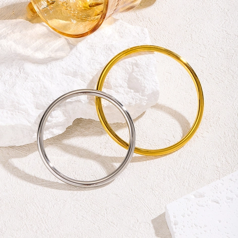 Brazalete Minimalista de Acero Inoxidable para Mujer Pulido Brillante Redondo Sólido Chapado en Oro Plata Joyería de Moda