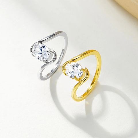 Elegante Anello Bypass in Acciaio Inossidabile per Donna Minimalista con Strass Ovali Intarsiati a Fascia Curva Gioielli alla Moda