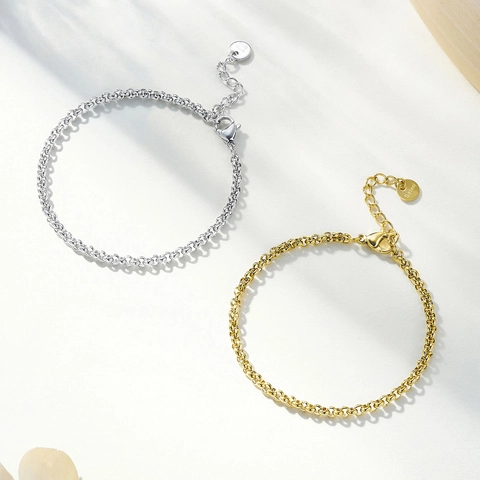 Minimalistisches Edelstahl Rolo Kette Armband Für Damen Herren 14K Gold Silber Vergoldet Basic Gliederkette Verstellbarer Modeschmuck