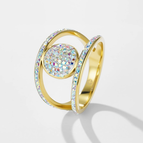 Stainless Steel Gold Plated Ring Women Luxury Geometric Pave Zirconia Pear Cut Water Drop Adjustable Open Finger Ring Jewelry