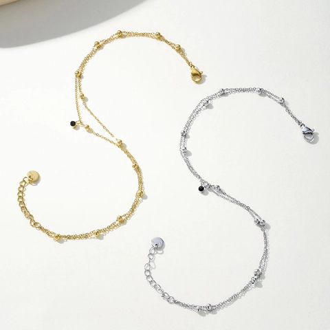 Minimalista Acero Inoxidable Capas Abalorios Tobillera Mujeres Dorado Plateado Zirconia Colgante Joyería