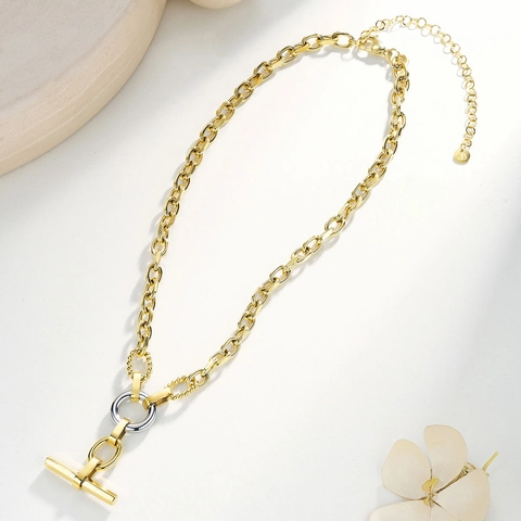 Fashion Gold Silver Plated Stainless Steel Chain Necklace For Women Men Toggle Clasp T-Bar Round Link Choker Jewelry