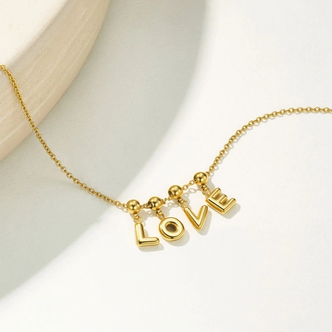 18K Gold Plated Stainless Steel Puffy 3D Balloon Initial Letter Pendant Necklace For Women Men Adjustable Chain Jewelry