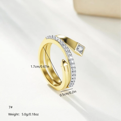 Light Luxury Fashionable Stainless Steel Ring Gold Plated Zirconia Geometric Leaf Line Inlaid Ring Elegant Jewelry Gift Women