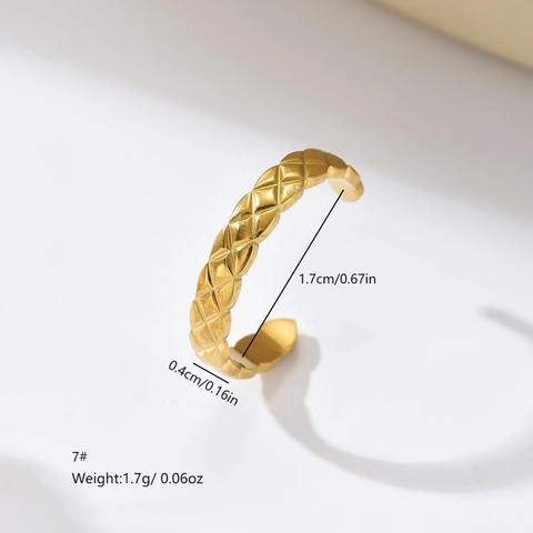 Vintage Stainless Steel Open Ring For Women Men Geometric Style Imitation Artificial Pearl Lattice Quilted Pattern Rhinestone Inlaid Fashion Jewelry Finger Accessory