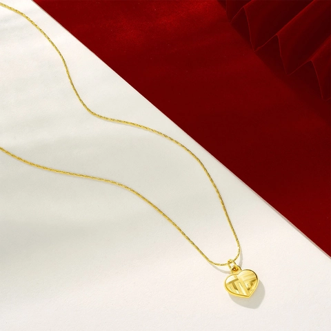 24K Vergulde Roestvrijstalen Halsketting Met Hartvormige Hanger En Chinees Fu-Teken Sieraden Voor Vrouwen Cadeau