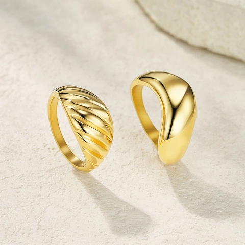 Minimalist 304 Stainless Steel Ring For Women Men Gold Plated Croissant Twill Organic Wave Geometric Fashion Jewelry