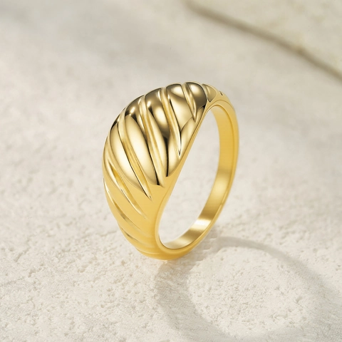 Minimalist 304 Stainless Steel Ring For Women Men Gold Plated Croissant Twill Organic Wave Geometric Fashion Jewelry