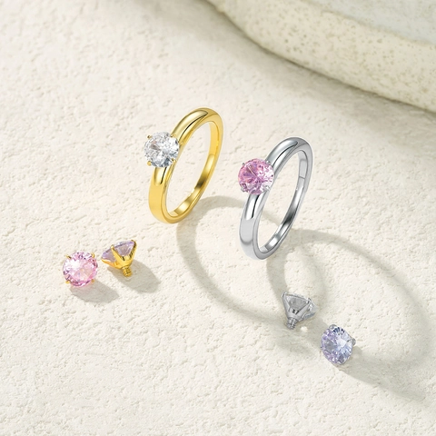 DIY Interchangeable Zirconia Ring Set Stainless Steel Creative Screw-in Round Crystal Stone Finger Ring Jewelry Gift For Women Men