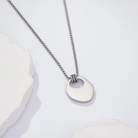 Collar Con Colgante Geométrico De Acero Inoxidable Para Mujer Cadena Larga De Suéter Minimalista Joyería Plateada Accesorios