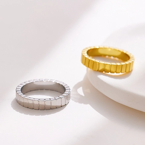 Minimalist Stainless Steel Chocolate Pattern Ring Vintage Geometric Checkerboard Gold Silver Band Ring For Women Jewelry Gift