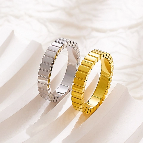 Minimalist Stainless Steel Chocolate Pattern Ring Vintage Geometric Checkerboard Gold Silver Band Ring For Women Jewelry Gift