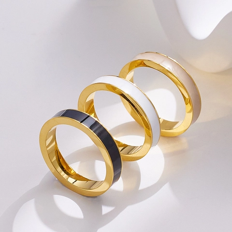 Minimalist Stainless Steel Enamel Ring For Women Gold Plated Thin Band Geometric Round Finger Ring Fashion Jewelry Gift