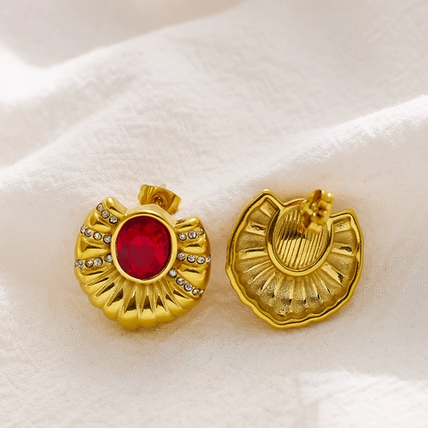 Boucles d'Oreilles Vintage en Acier Titane pour Femmes Plaquées Or Baroque Géométrique Zirconia Incrusté Clous d'Oreilles Cadeau Bijoux Élégant