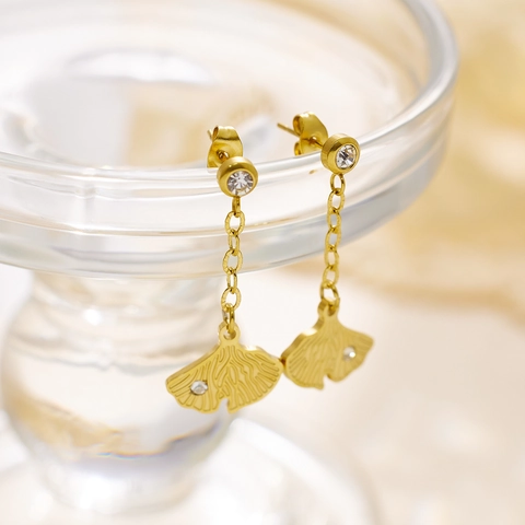 Vintage Palace Gold Stainless Steel Earrings For Women Medieval Retro Zirconia Enamel Clover Floral Ginkgo Leaf Stud Earrings Jewelry Gift