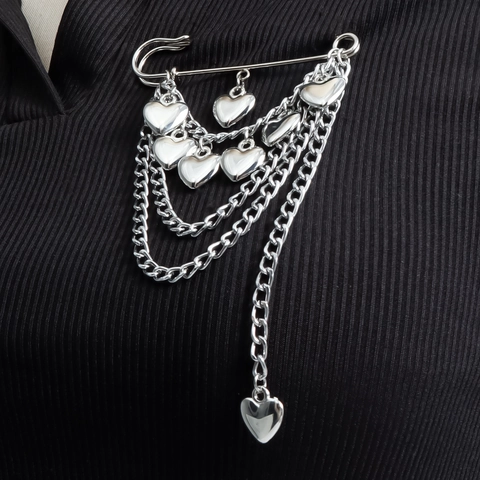 Spilla a Catena con Nappina a Cuore in Lega Vintage per Donna Oro Argento Placcato Ciondolo Pesce Perla Artificiale