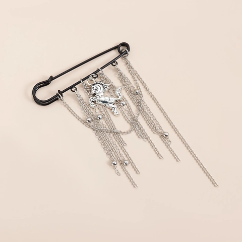 Vintage Legierung Pferd Anhänger Quaste Brosche Schwarz Große Sicherheitsnadel Silber Kette Fransen Reversnadel Für Damen Schmuck