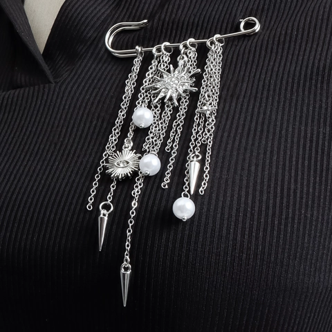 Spilla Vintage in Lega d'Argento con Nappe Perla Artificiale Strass Sole Occhio Stella Pendenti Spilla a Balia da Donna Gioielli