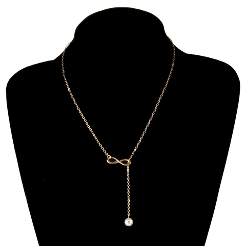 Elegant Alloy Infinity Symbol Necklace For Women With Artificial Pearl Minimalist Gold Silver Plated Jewelry Gift