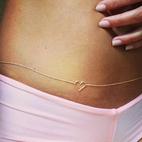 Sexy Heart Pendant Body Chain Alloy Waist Chain For Women Thin Metal Belly Chain Jewelry Gold Silver Adjustable Summer Beach Jewelry