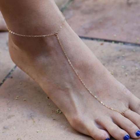 Tobillera De Aleación Minimalista Con Anillo De Dedo Para Mujer Playa Fiesta Oro Plata Accesorio De Joyería