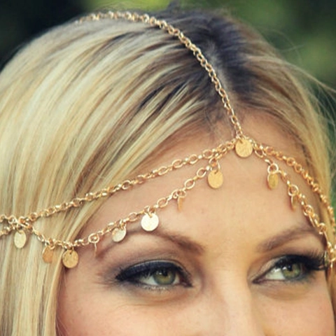 Cadena De Pelo Bohemia De Varias Capas Con Lentejuelas Para Mujer Tocado De Borla De Aleación Oro Plata Joyería Para Fiesta