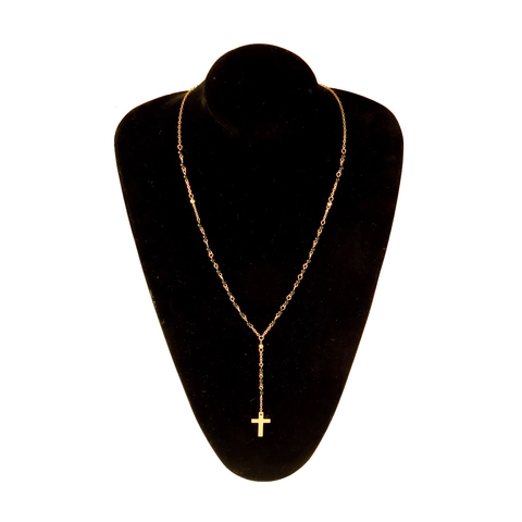 Rosary Style Y-Shape Cross Pendant Necklace For Women Long Tassel Black Plastic Beads Alloy Gold Silver Religious Jewelry