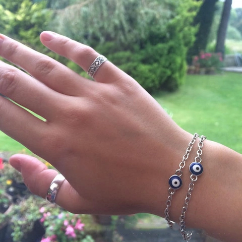 Bracciale Boho Placcato Oro Argento Malocchio per Donna Catenina Regolabile con Occhio Blu Portafortuna Turco Gioielli