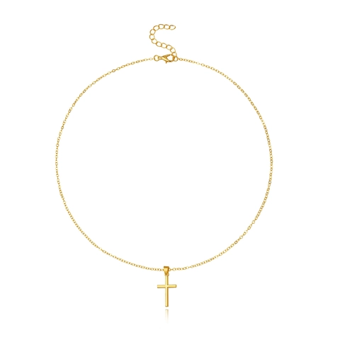 Minimalist Alloy Cross Pendant Necklace For Women Polished Thin Chain Adjustable Lobster Clasp Gold Silver Jewelry Gift