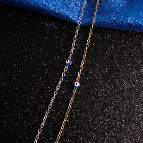 Bracciale Boho Placcato Oro Argento Malocchio per Donna Catenina Regolabile con Occhio Blu Portafortuna Turco Gioielli