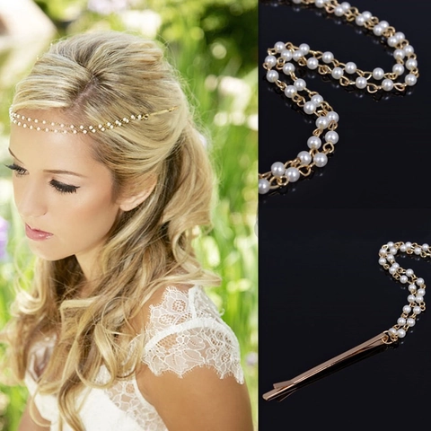 Fermagli per Capelli in Lega con Catena di Künstliche Perle Sintetiche Minimalista Oro Argento Placcato Gioielli per Donna Matrimonio