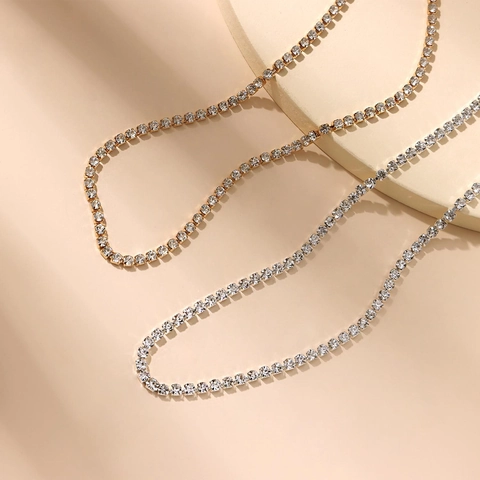 Trendy Alloy Double Layer Rhinestone Tennis Necklace Simple Claw Chain Water Drop Shape Choker For Women Party Jewelry