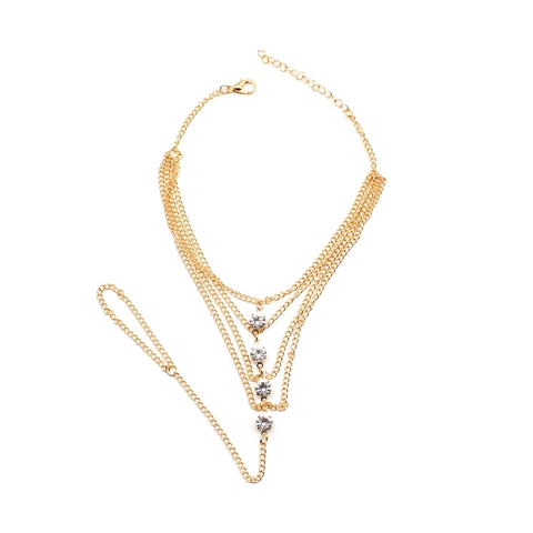 Tobillera De Capas Bohemia Con Anello De Dedo Del Pie Aleación Diamante De Imitación Para Mujer Joyería De Playa