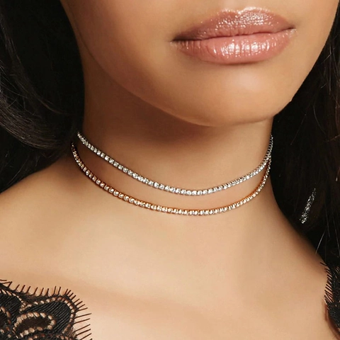 Trendy Alloy Double Layer Rhinestone Tennis Necklace Simple Claw Chain Water Drop Shape Choker For Women Party Jewelry