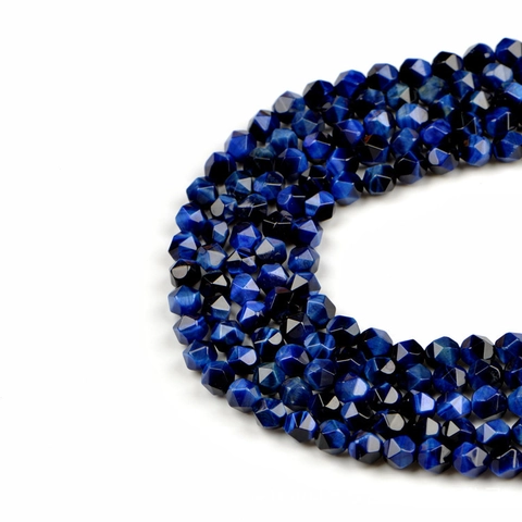 Perline in Pietra Naturale Occhio di Tigre Blu a Forma di Stella Sfaccettata Taglio a Diamante Stringa per Creazione Gioielli DIY