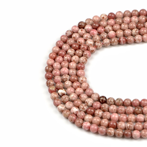 Natural Thulite Gemstone Beads Round Smooth Spotted Stone Beads Strand For DIY Jewelry Making Necklaces Bracelets Accessories