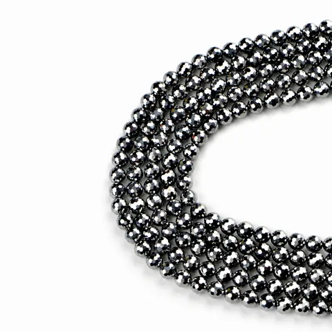 Faceted Round Terahertz Beads 8mm Natural Stone DIY Loose Beads For Jewelry Making Bracelet Necklace Accessories Metallic Luster