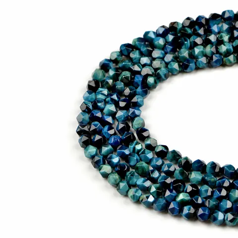 Natural Tiger Eye Stone Blue Green Star Shape Faceted Loose Beads For DIY Jewelry Making Crafts Bracelet Necklace Gemstone Strand