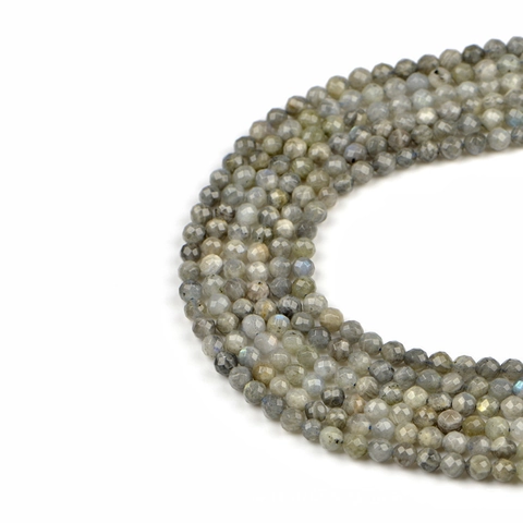 Natural Labradorite Faceted Round Beads Grey Flash Stone Loose Beads For DIY Jewelry Making Bracelet Necklace Craft Projects