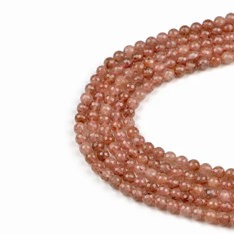 Faceted Strawberry Quartz Round Beads For Jewelry Making DIY Natural Stone Bead Strand Elegant Pink Jewelry Findings